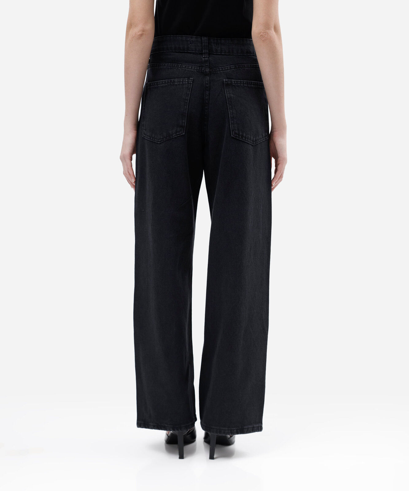 calça wide leg slim feminina jeans com brilhos cintura média preta