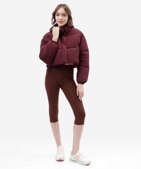 jaqueta puffer cropped feminina esportiva vinho