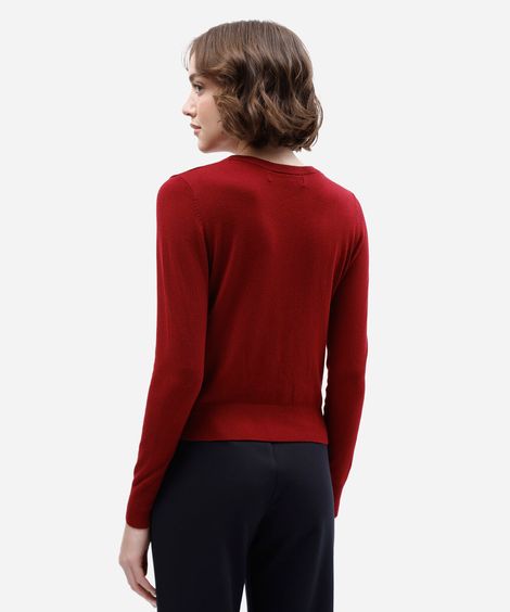 suéter de tricô básico decote redondo vermelho