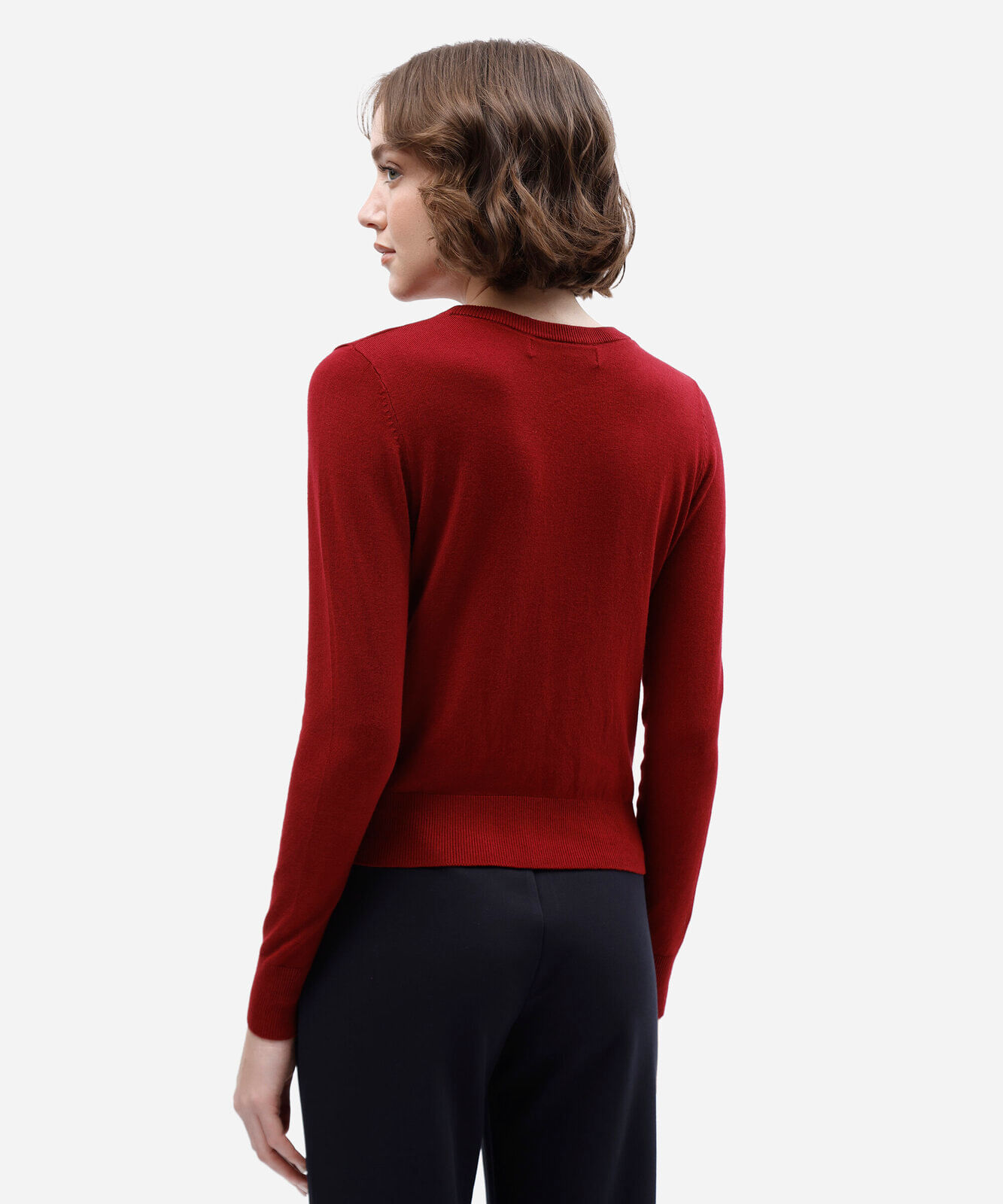 suéter de tricô básico decote redondo vermelho