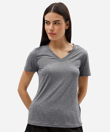 blusa esportiva feminina decote v manga curta cinza