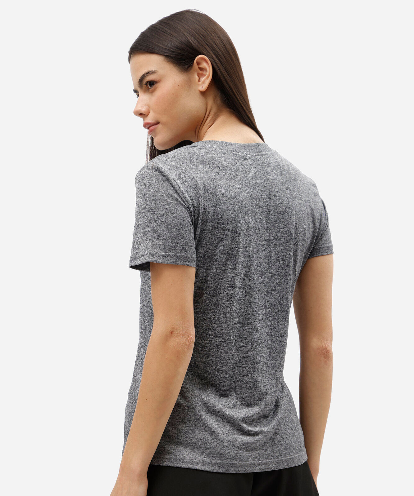 blusa esportiva feminina decote v manga curta cinza