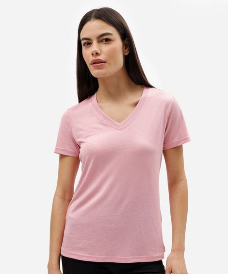 blusa esportiva feminina decote v manga curta rosa
