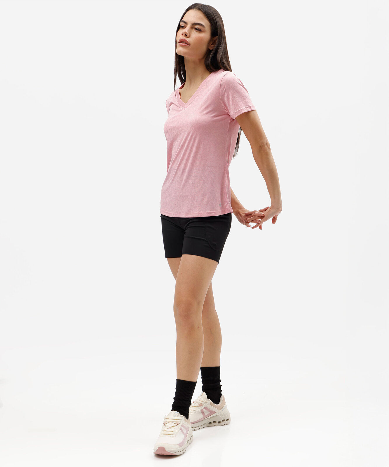 blusa esportiva feminina decote v manga curta rosa