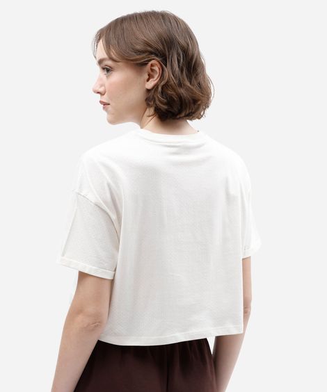 camiseta cropped esportiva feminina de algodão manga curta estampada off white