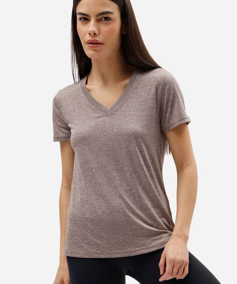 blusa esportiva feminina decote v manga curta marrom