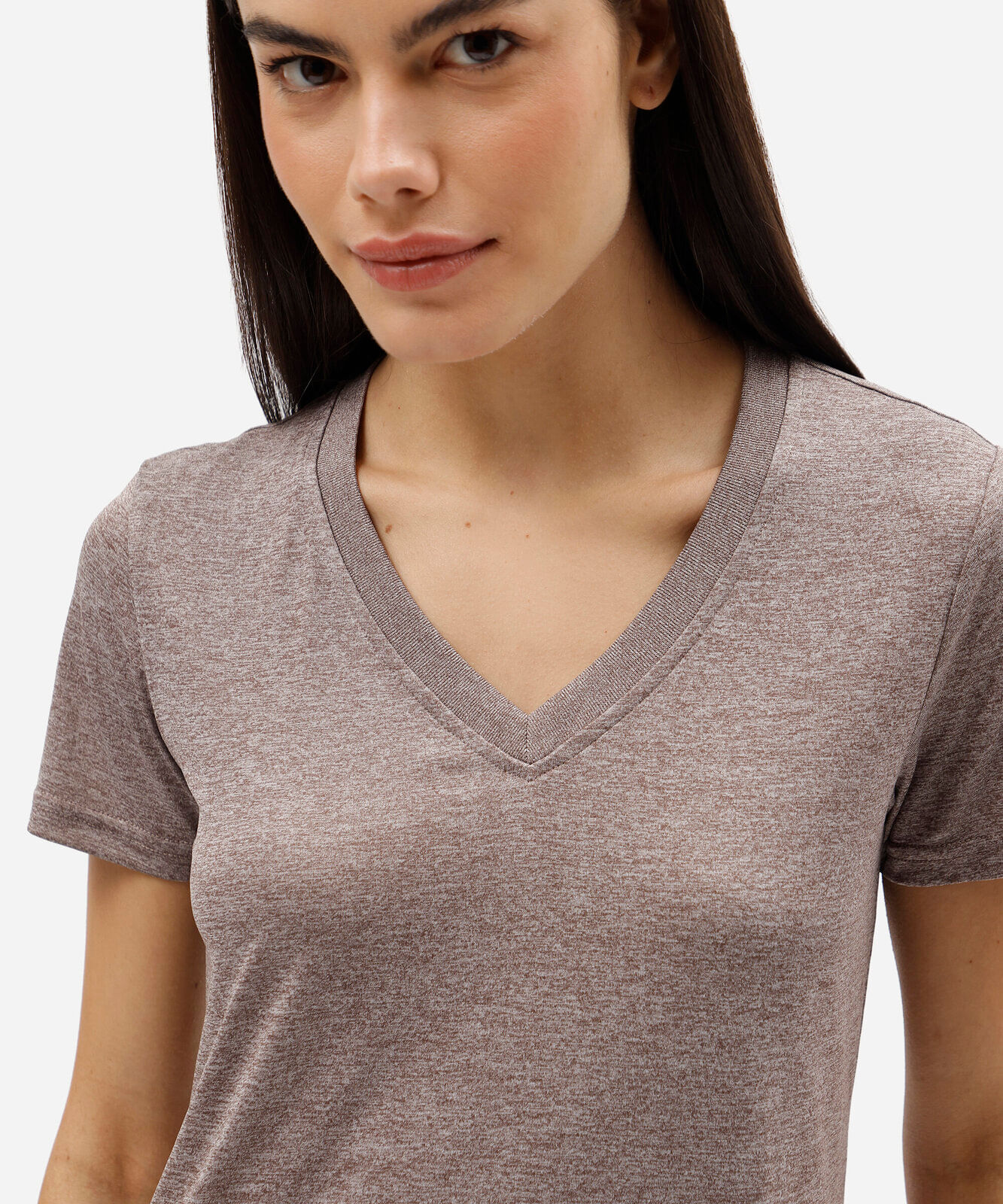 blusa esportiva feminina decote v manga curta marrom