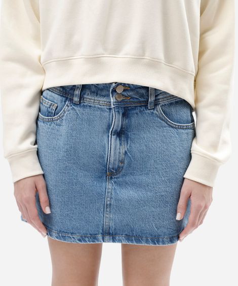 short saia feminino jeans cintura média azul