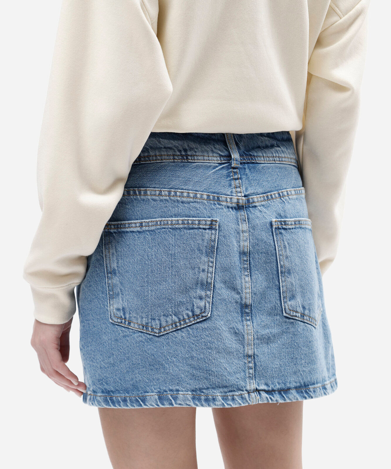short saia feminino jeans cintura média azul
