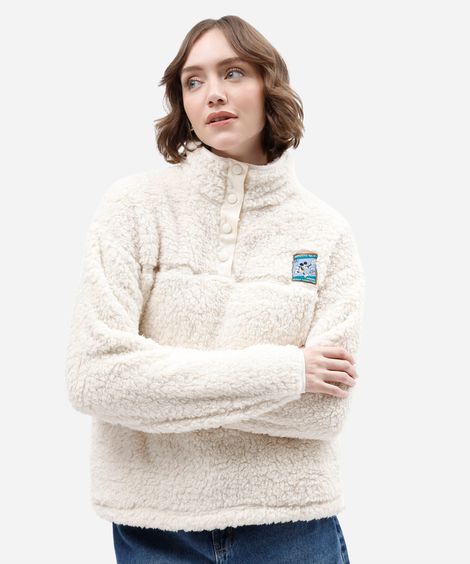 blusão feminino de sherpa gola alta mickey bege