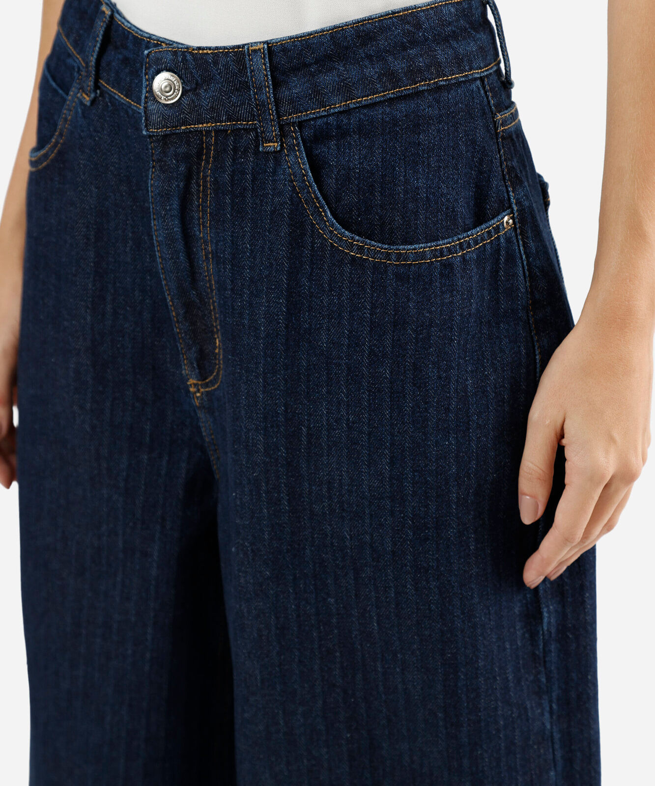 calça aladim feminina jeans cintura média listrada azul