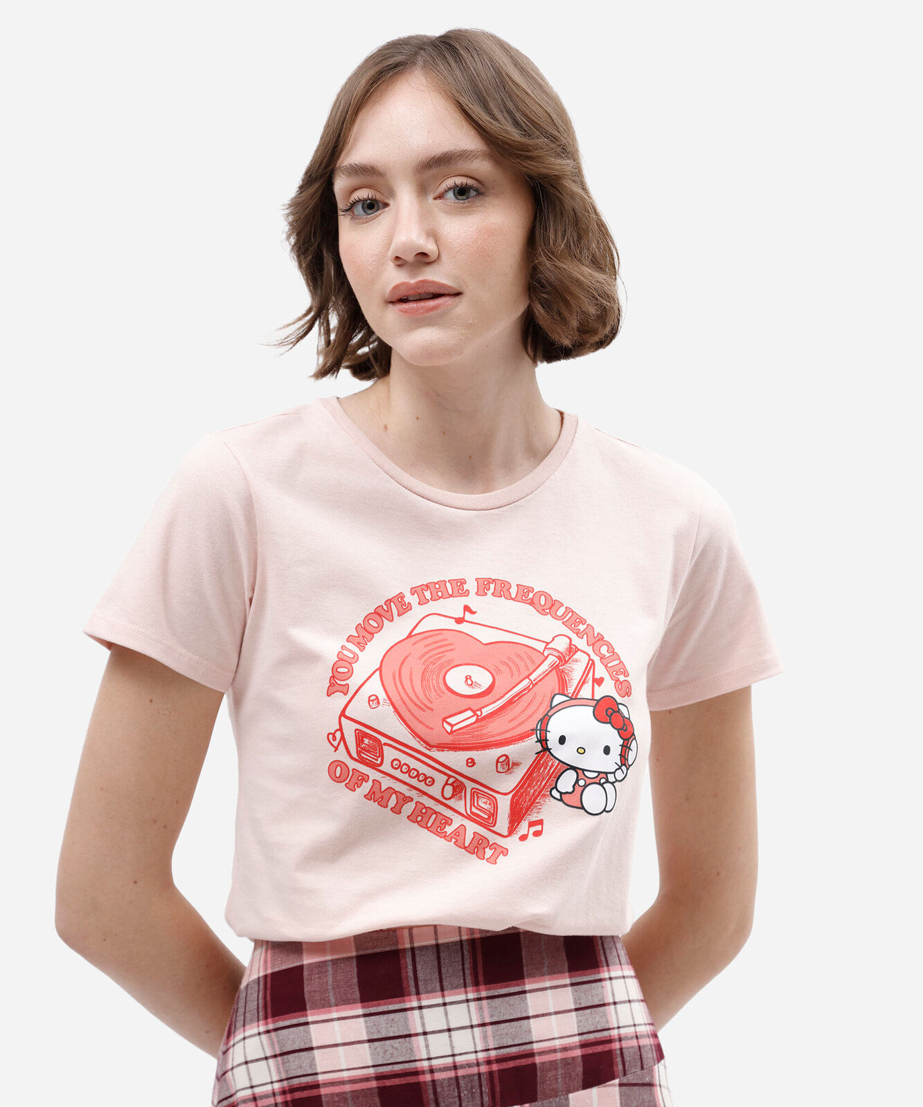camiseta feminina de algodão manga curta hello kitty rosa