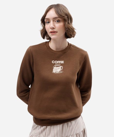 blusão feminino de moletom estampado marrom
