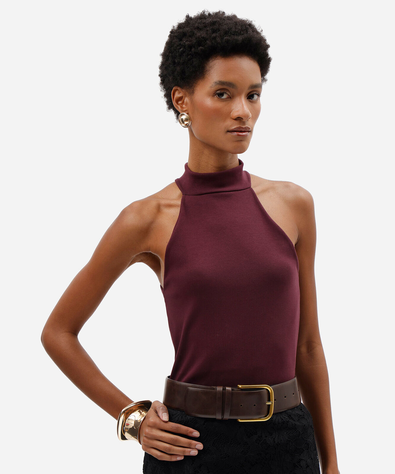 blusa halterneck feminina de algodão vinho