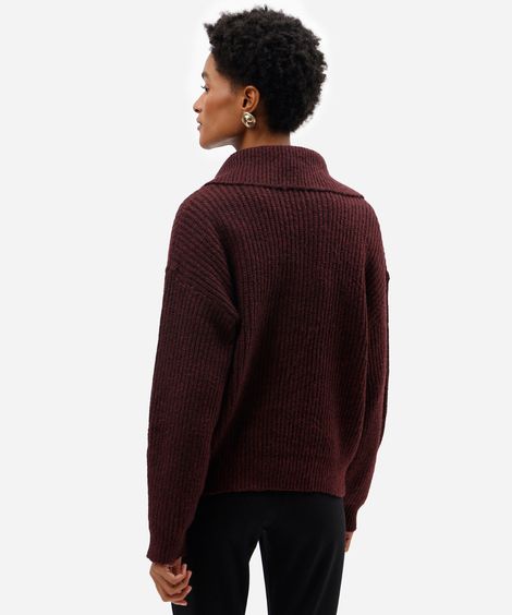 suéter feminino de tricot com gola canelado vinho