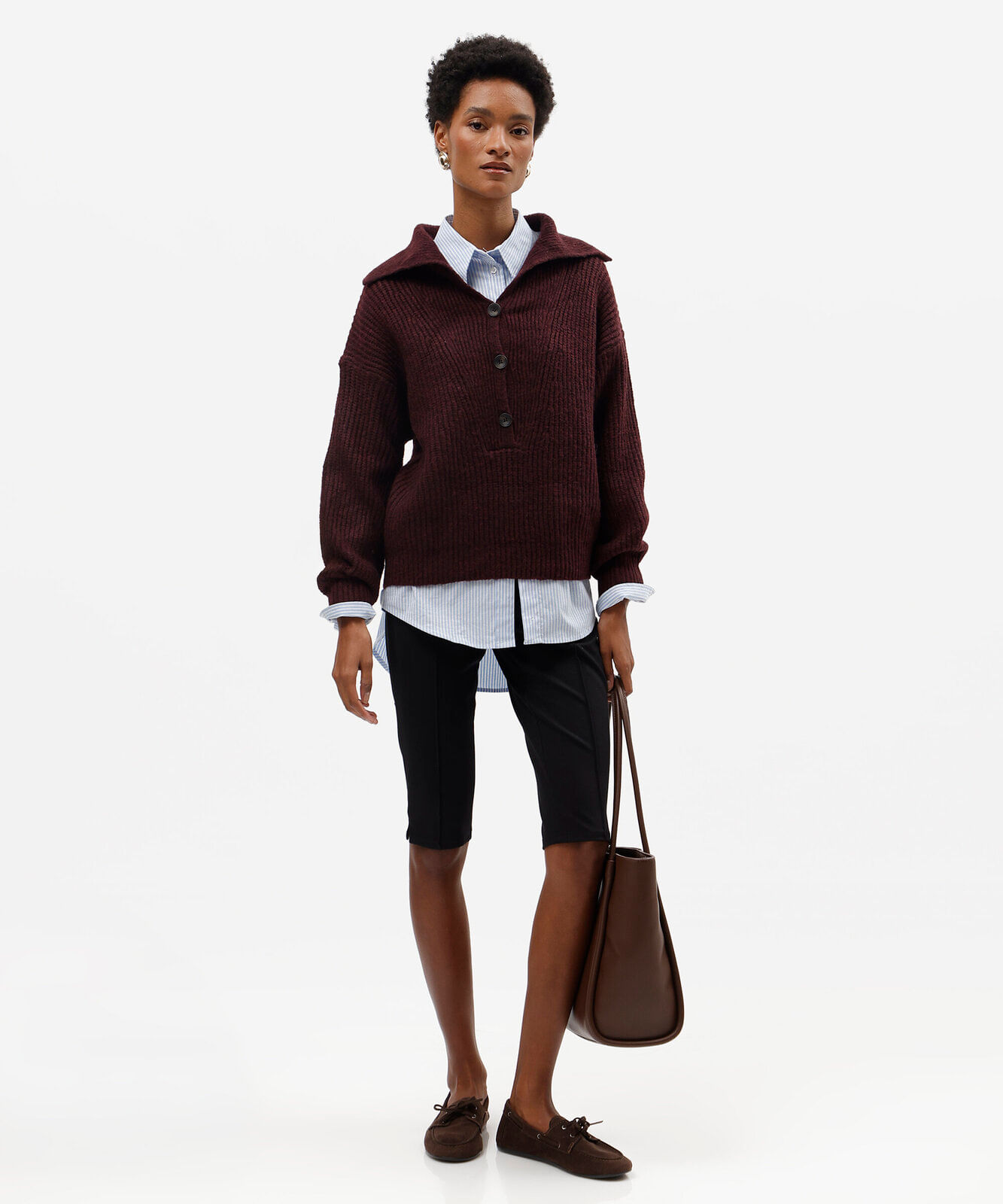 suéter feminino de tricot com gola canelado vinho