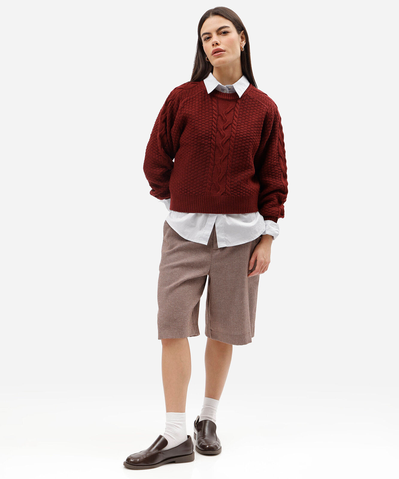 suéter cropped feminino de tricot texturizado vinho