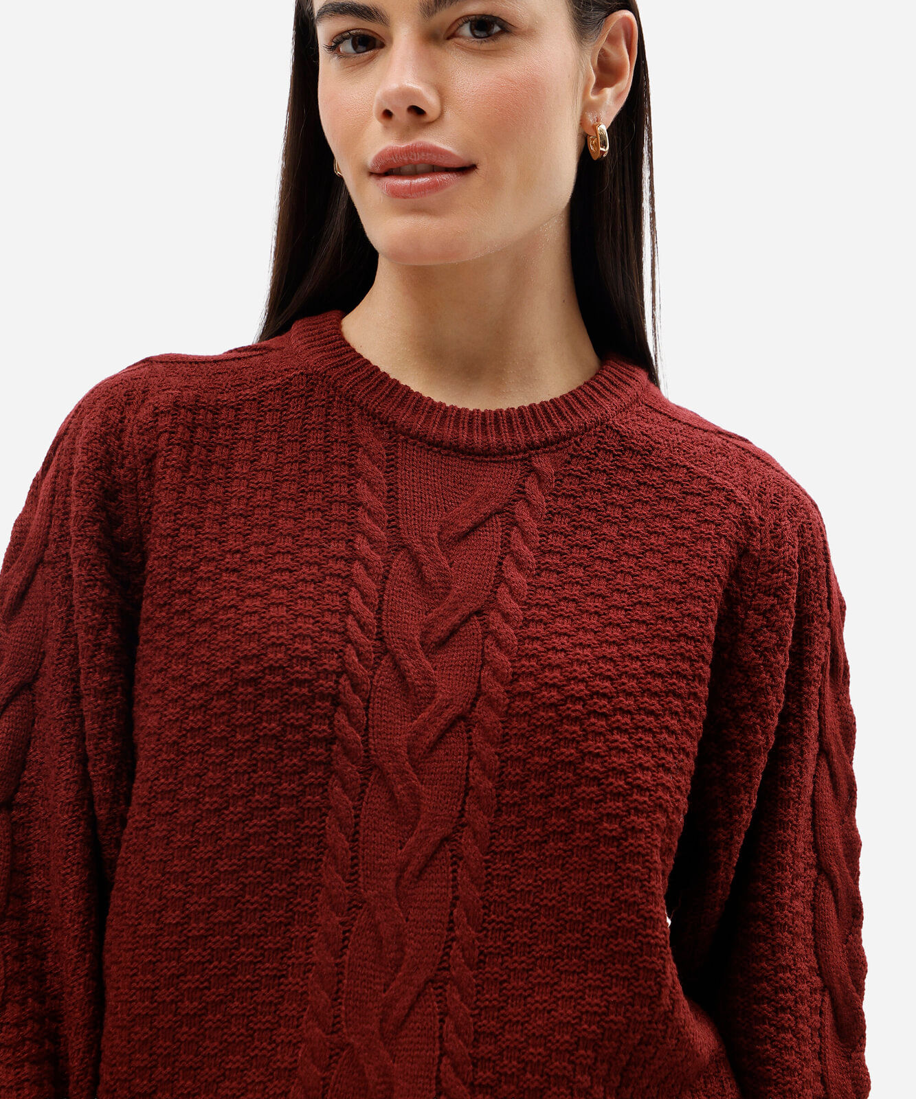 suéter cropped feminino de tricot texturizado vinho