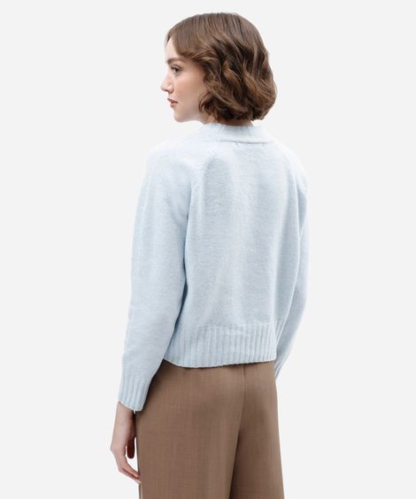 suéter feminino de tricot decote redondo azul