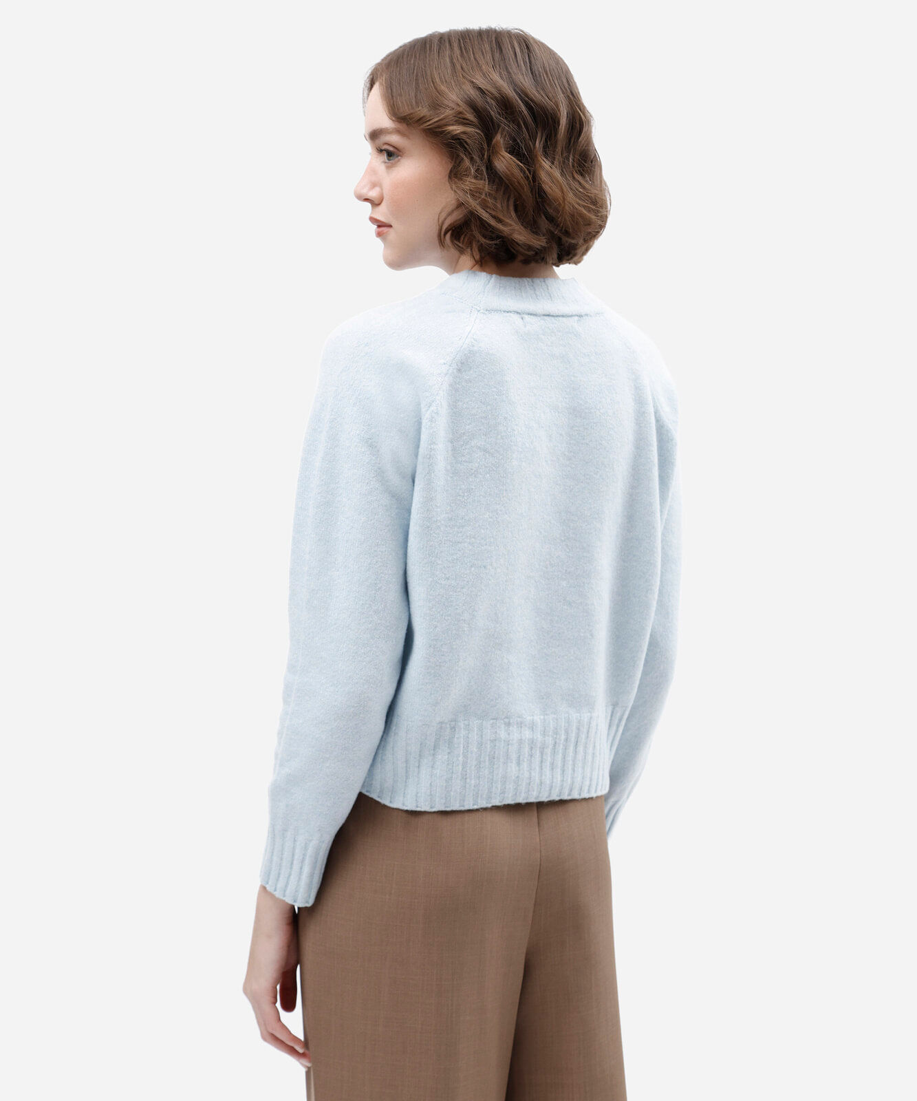 suéter feminino de tricot decote redondo azul