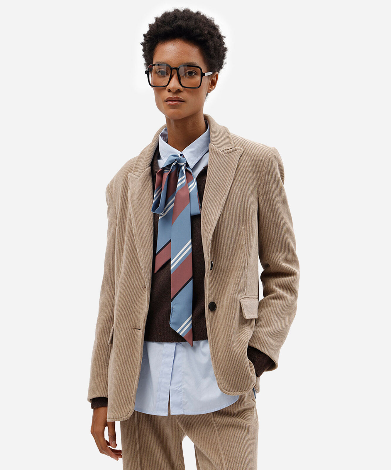 blazer de alfaiataria feminino canelado bege