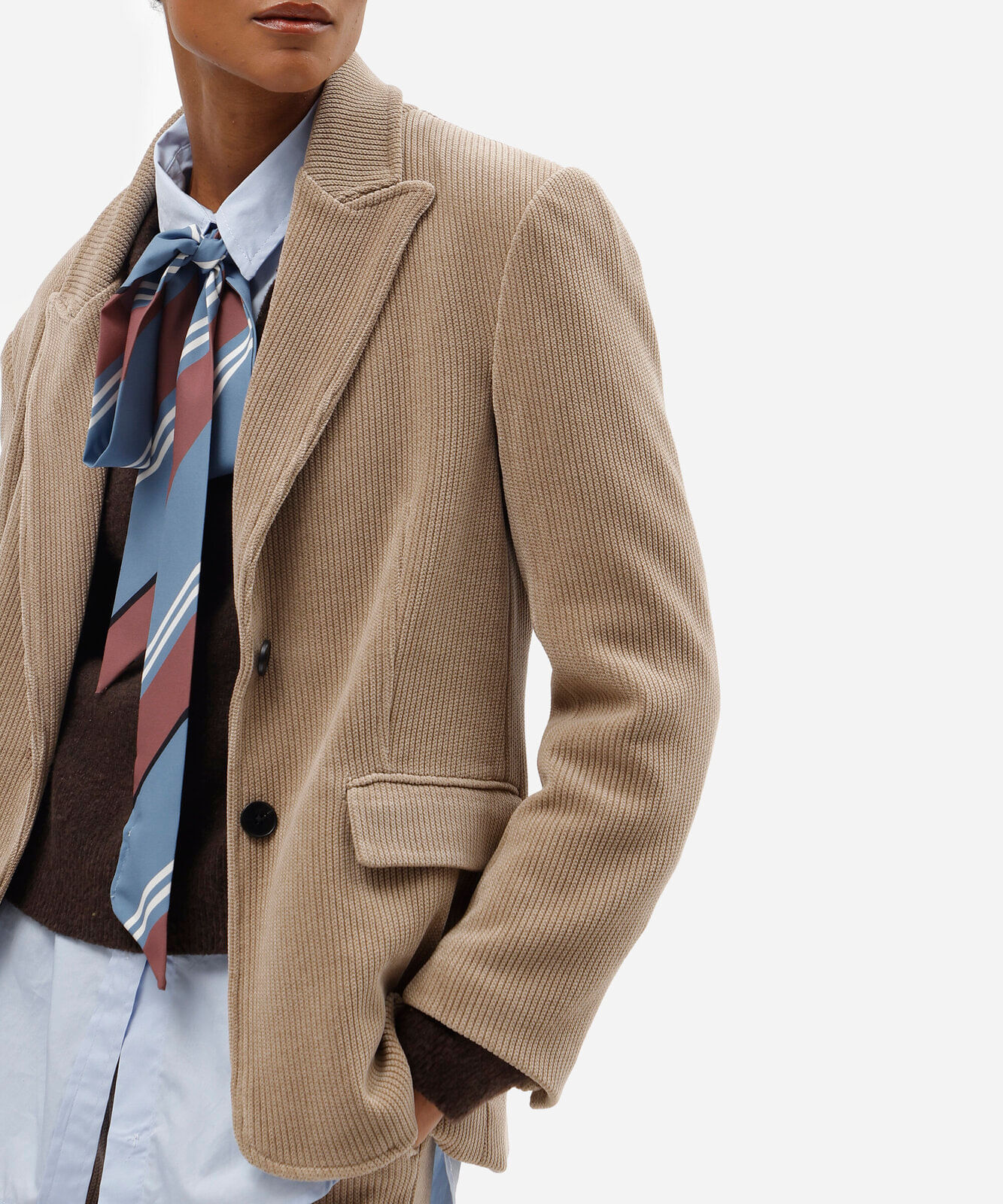 blazer de alfaiataria feminino canelado bege