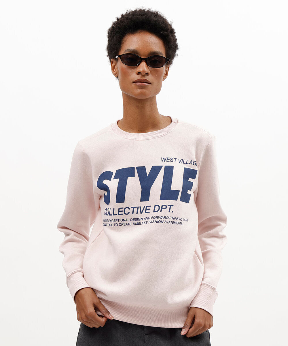 blusão feminino de moletom estampado rosa