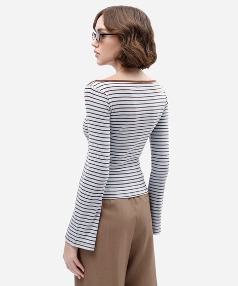 blusa feminina com algodão manga longa listrada azul