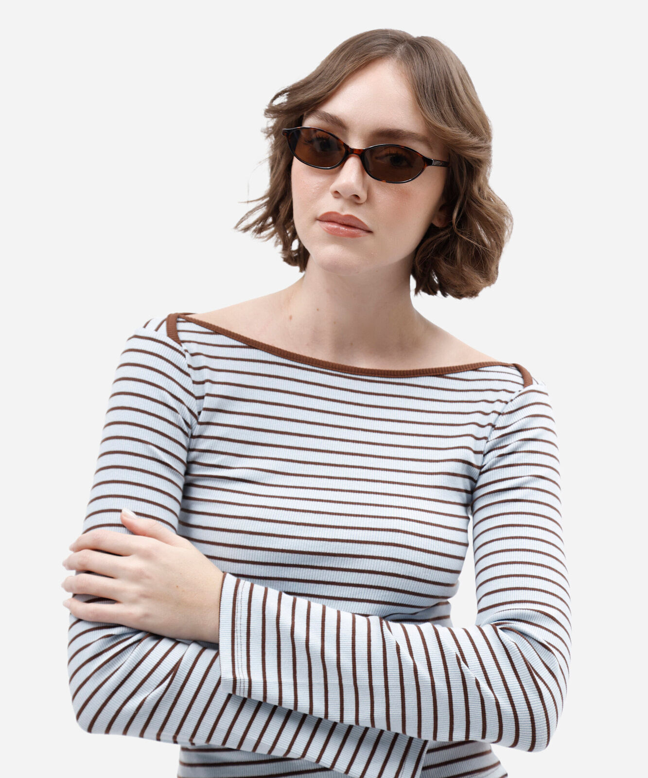 blusa feminina com algodão manga longa listrada azul