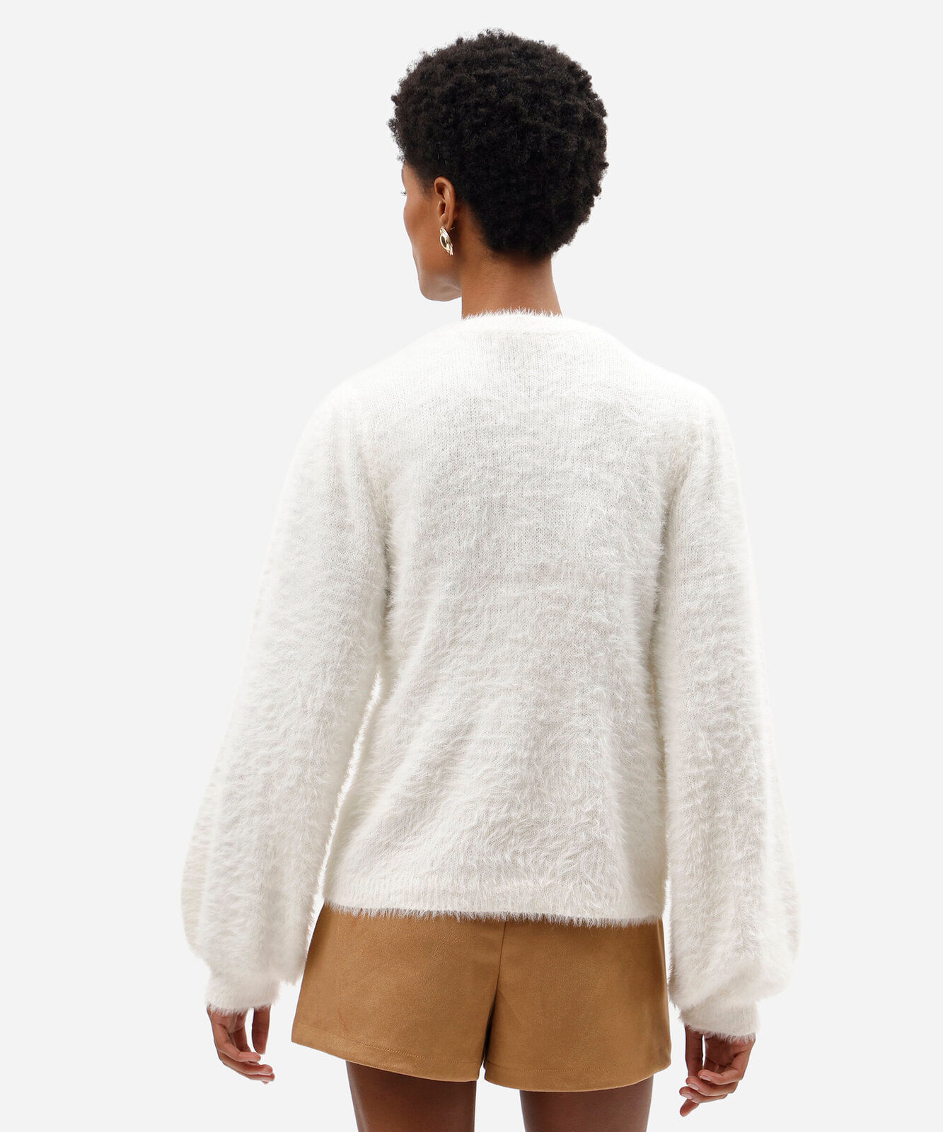 suéter feminino de tricot gola redonda texturizado off white