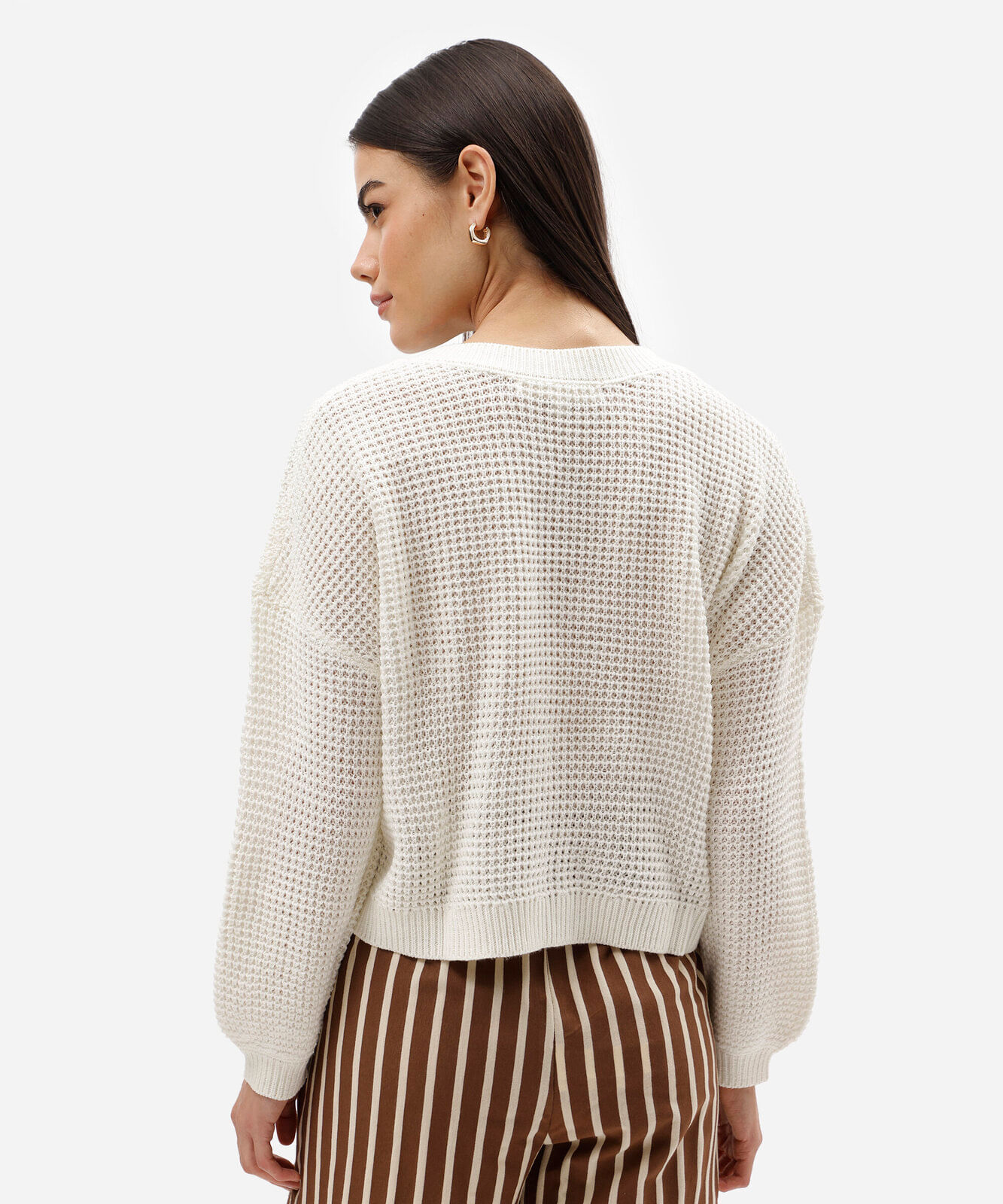 suéter cropped feminino de tricot texturizado off white