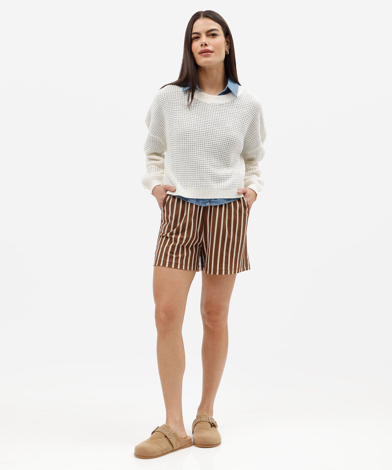 suéter cropped feminino de tricot texturizado off white