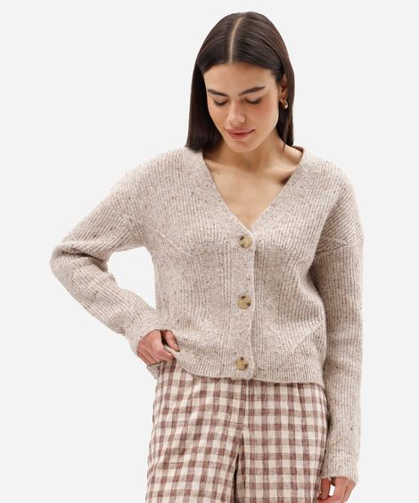 cardigan feminino de tricot texturizado bege