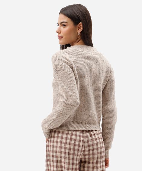 cardigan feminino de tricot texturizado bege