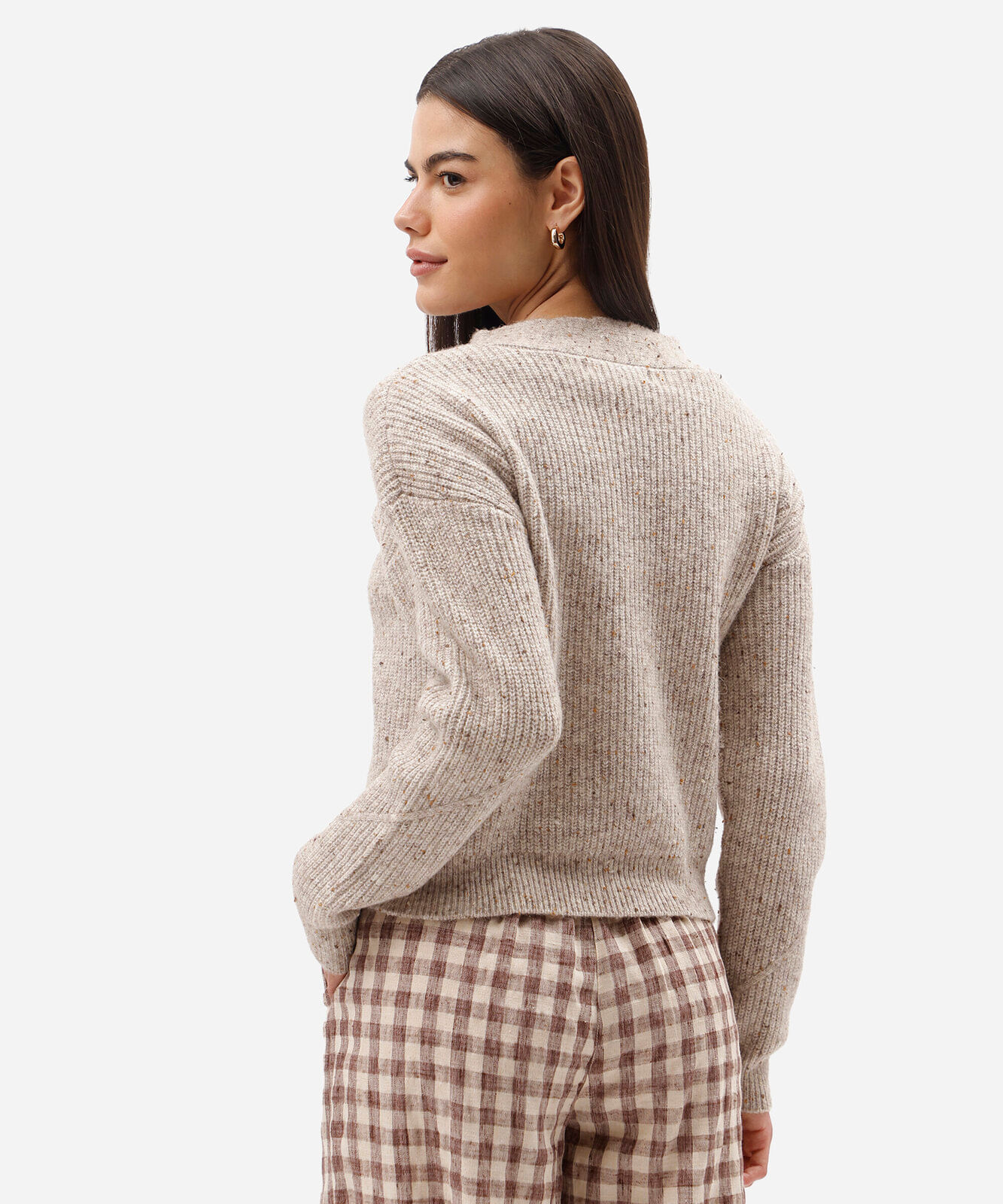 cardigan feminino de tricot texturizado bege
