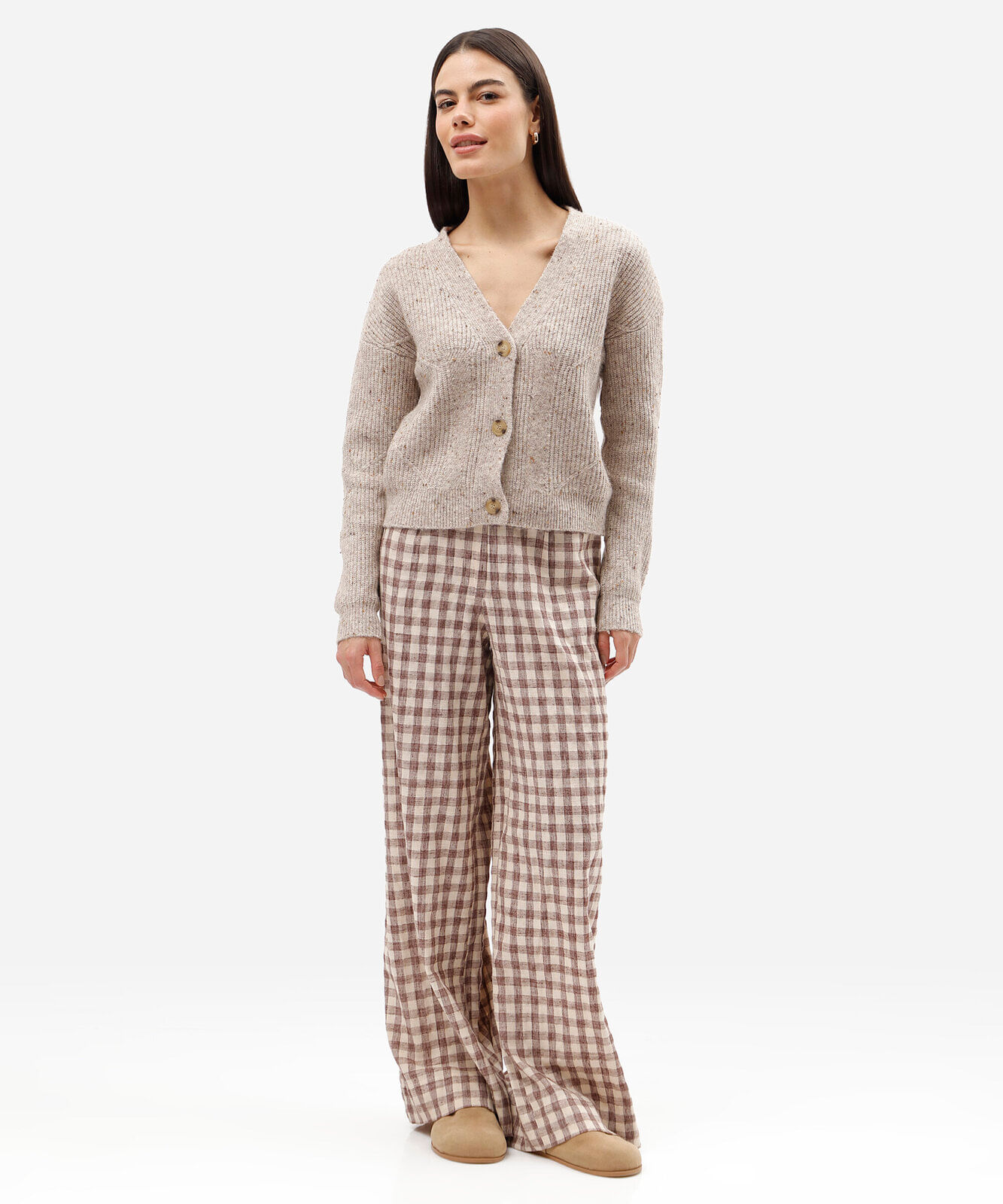 cardigan feminino de tricot texturizado bege