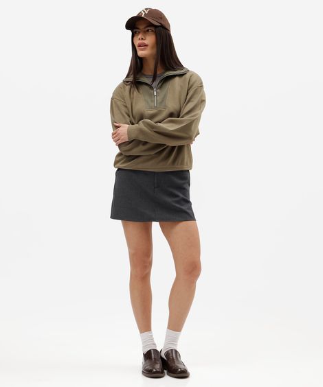 short saia de alfaiataria feminino cintura alta  cinza