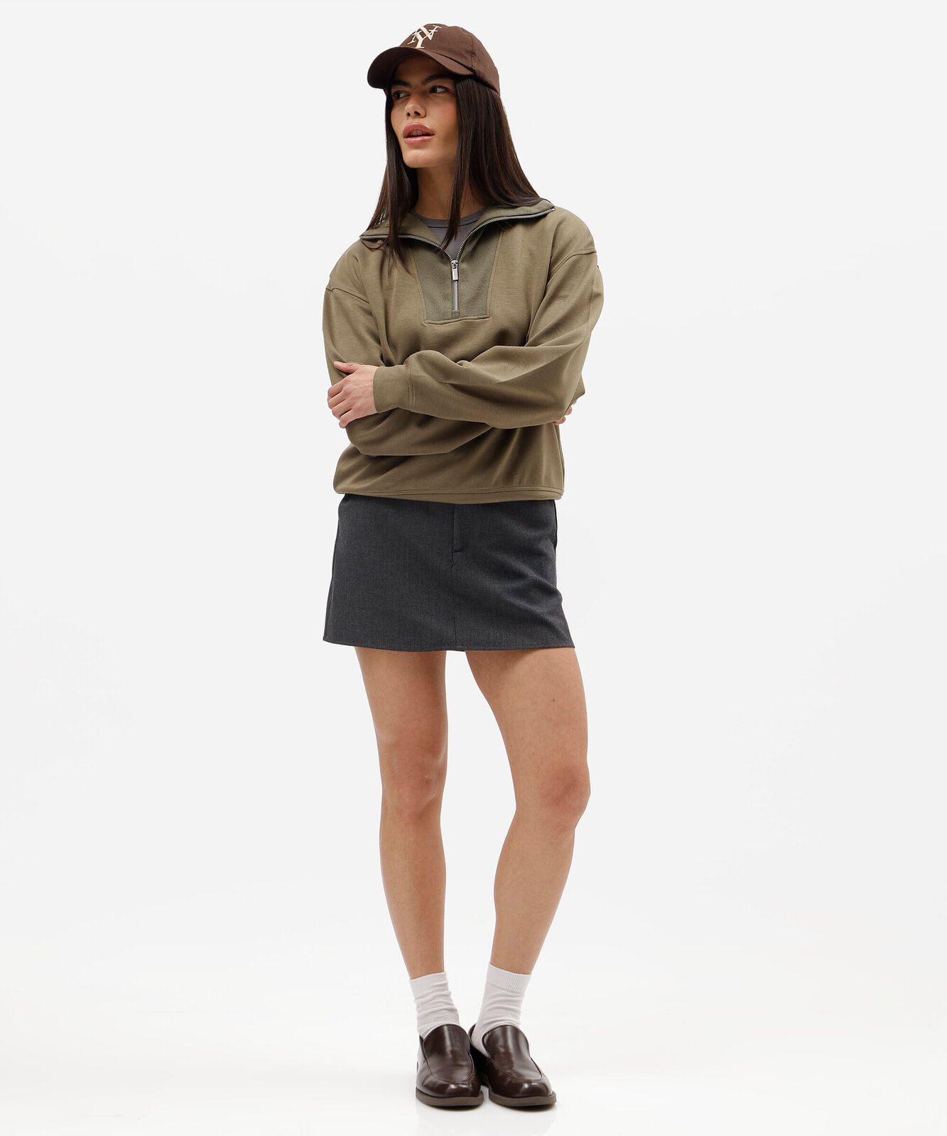 short saia de alfaiataria feminino cintura alta  cinza