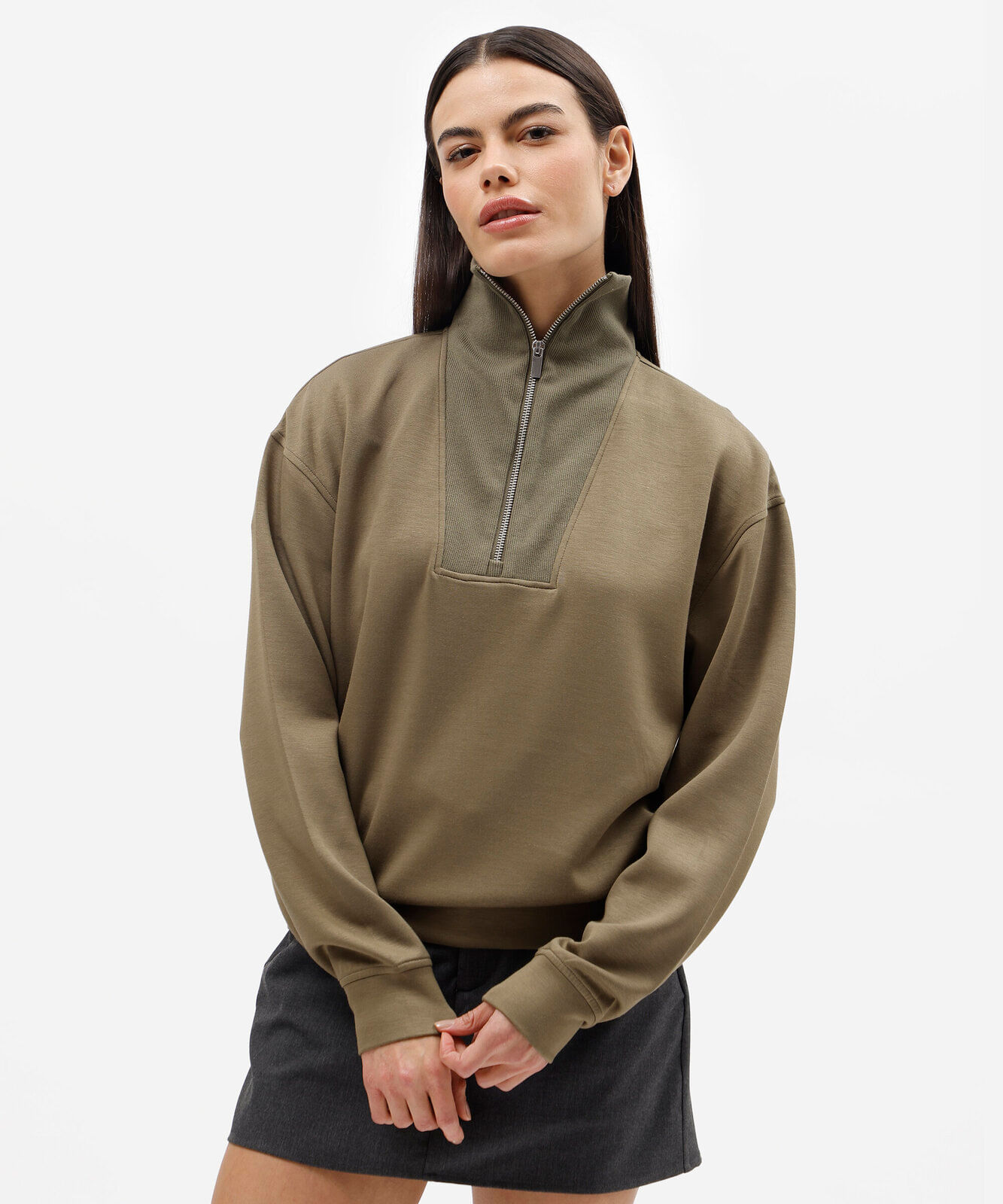 blusão feminino de moletom gola alta com zíper verde