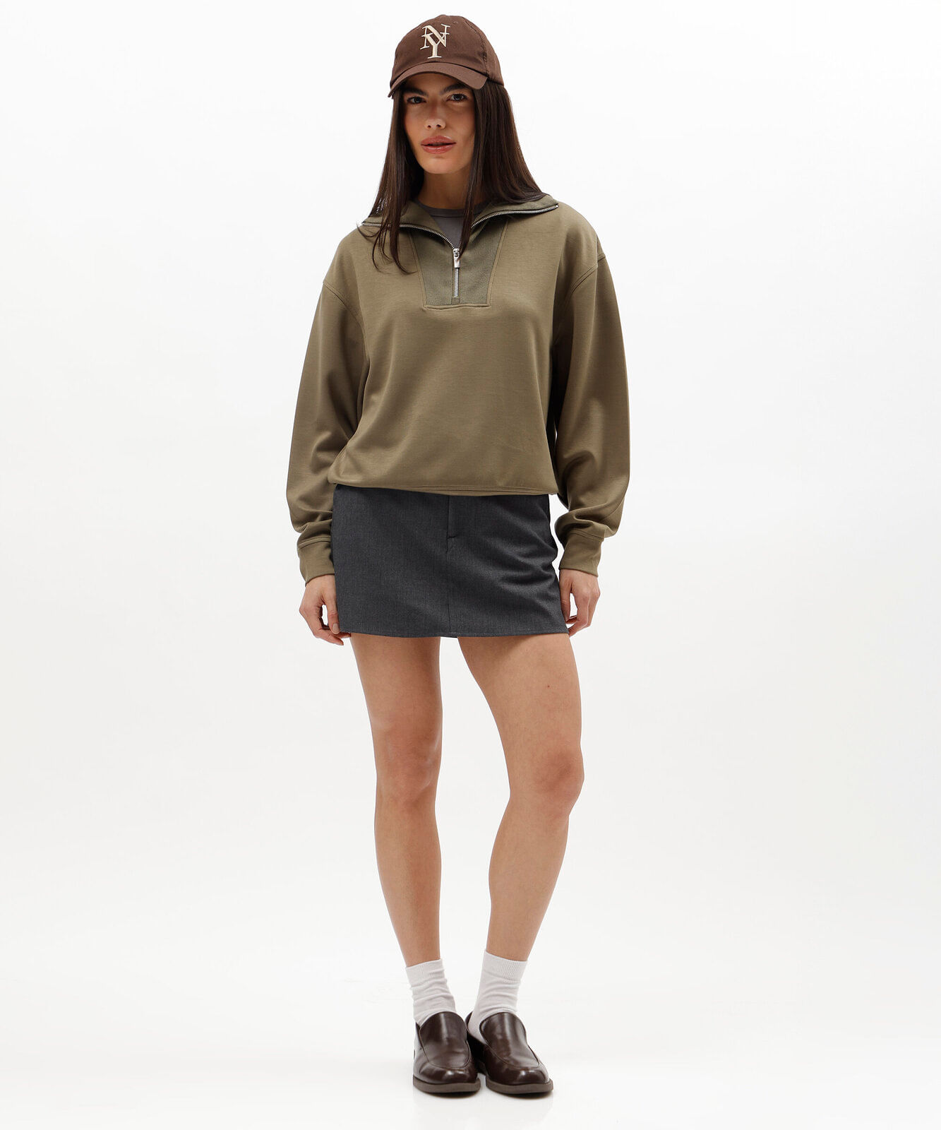 blusão feminino de moletom gola alta com zíper verde