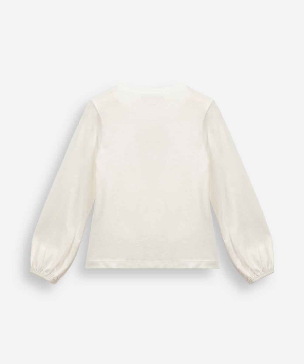 blusa infantil de algodão manga longa com bordado off white