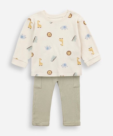 conjunto longo infantil bichinhos verde