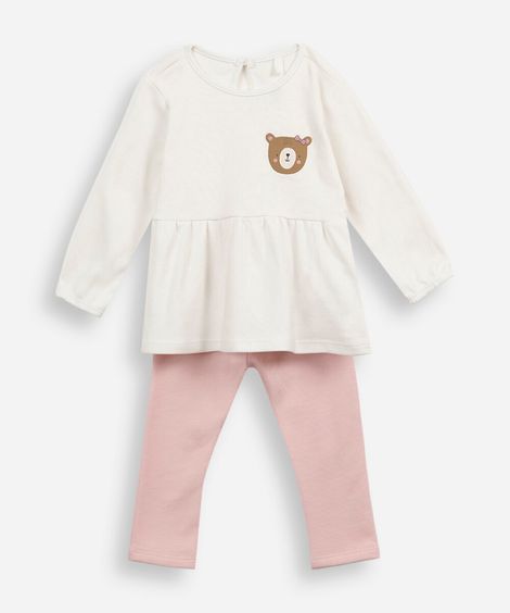 conjunto longo infantil ursinha rosa