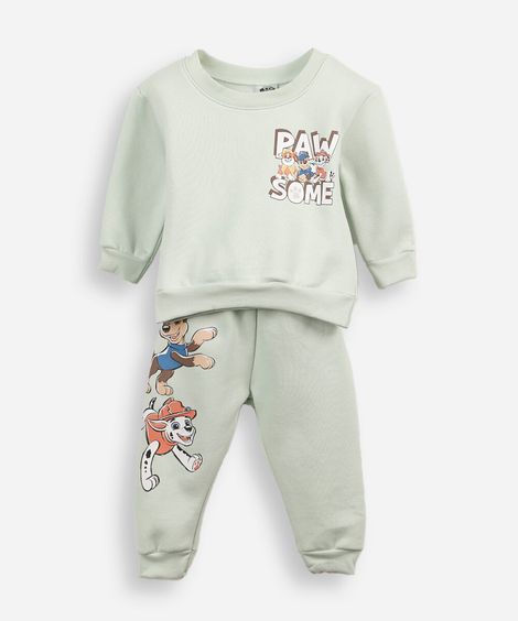 conjunto longo infantil de moletom patrulha canina verde