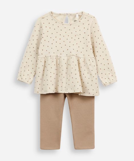 conjunto longo infantil animal print marrom