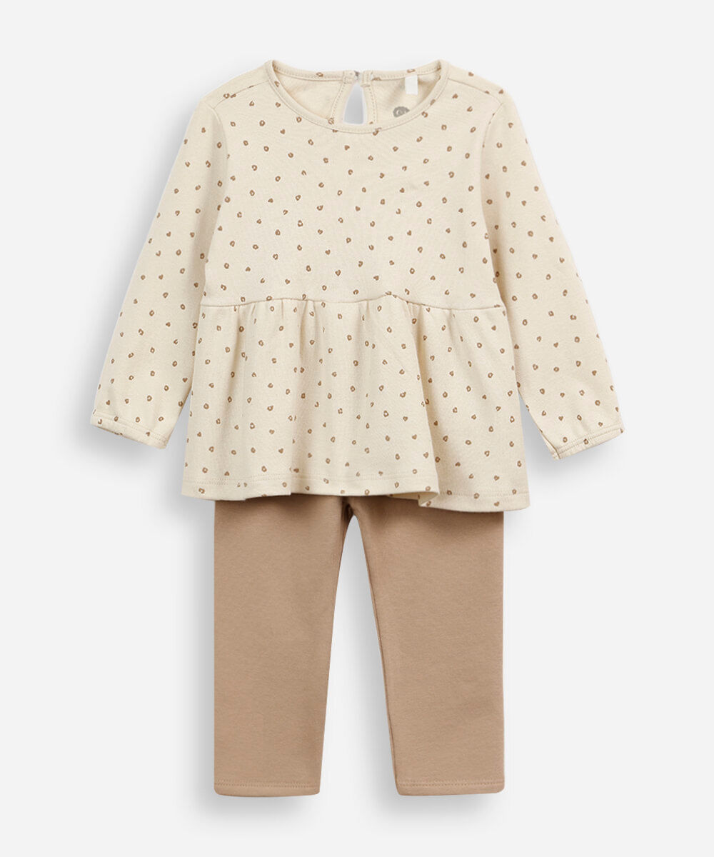 conjunto longo infantil animal print marrom
