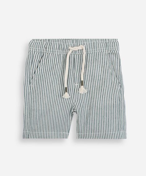 short infantil de sarja cós elástico listrado verde
