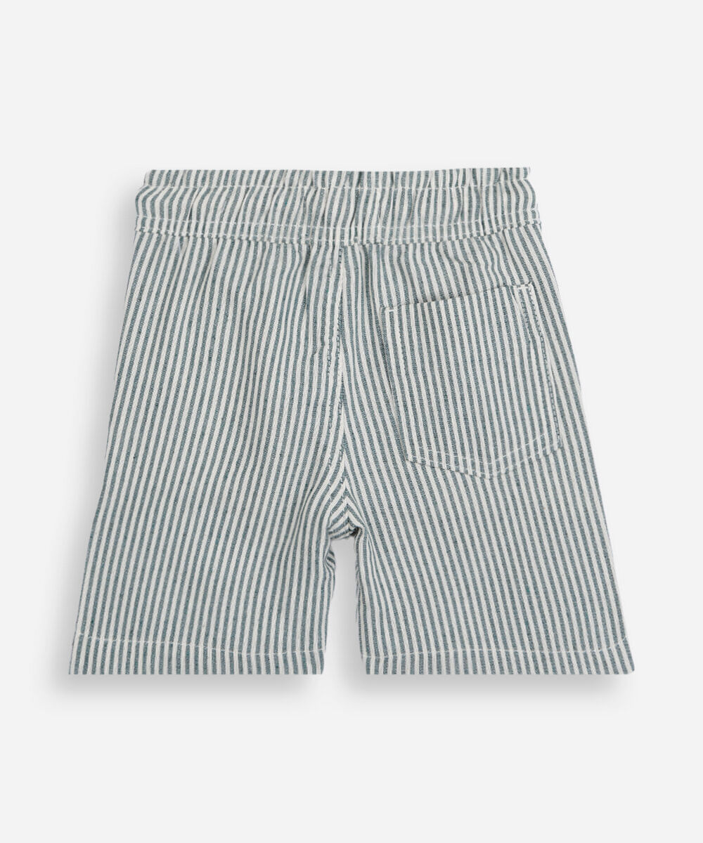 short infantil de sarja cós elástico listrado verde