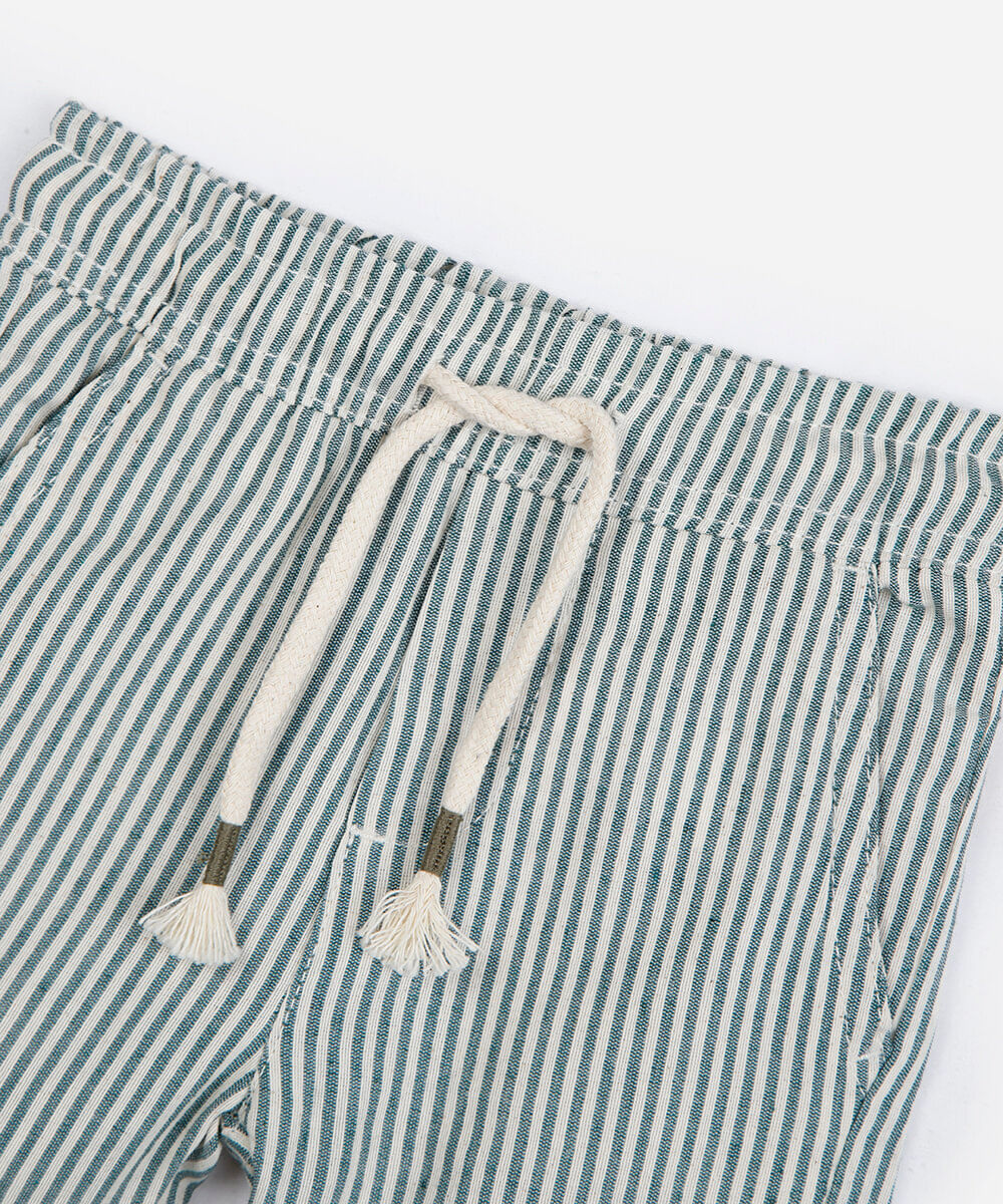 short infantil de sarja cós elástico listrado verde