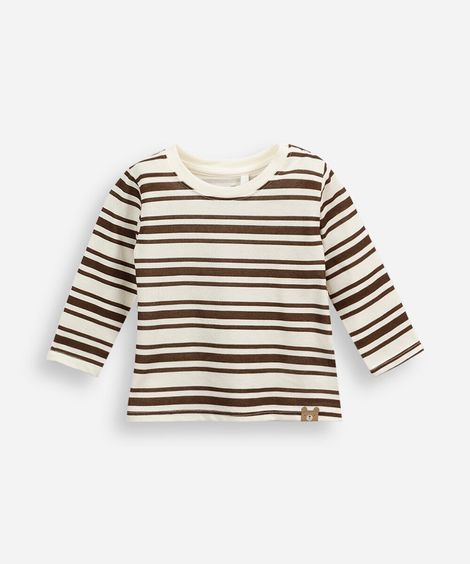camiseta infantil de algodão manga longa listrada marrom